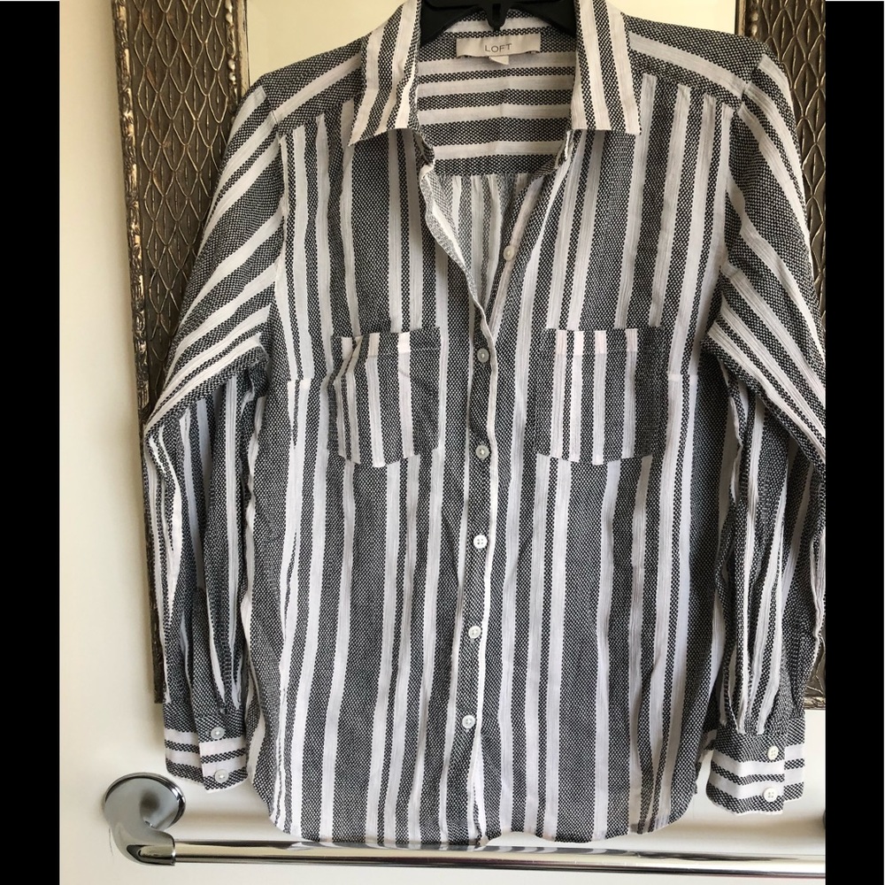 Black/white vertical stripes Loft size m blouse